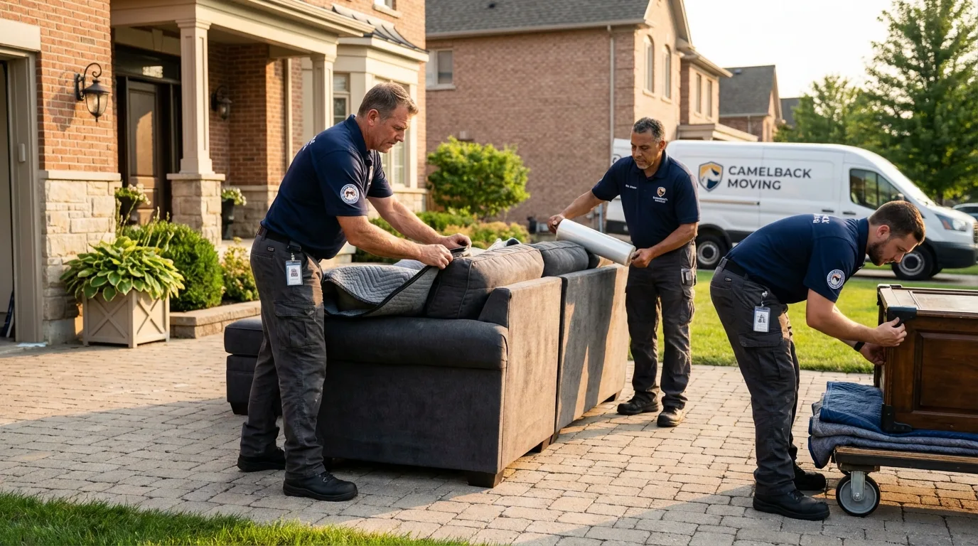 Large estate moving crew wrapping furniture in Calera, OK